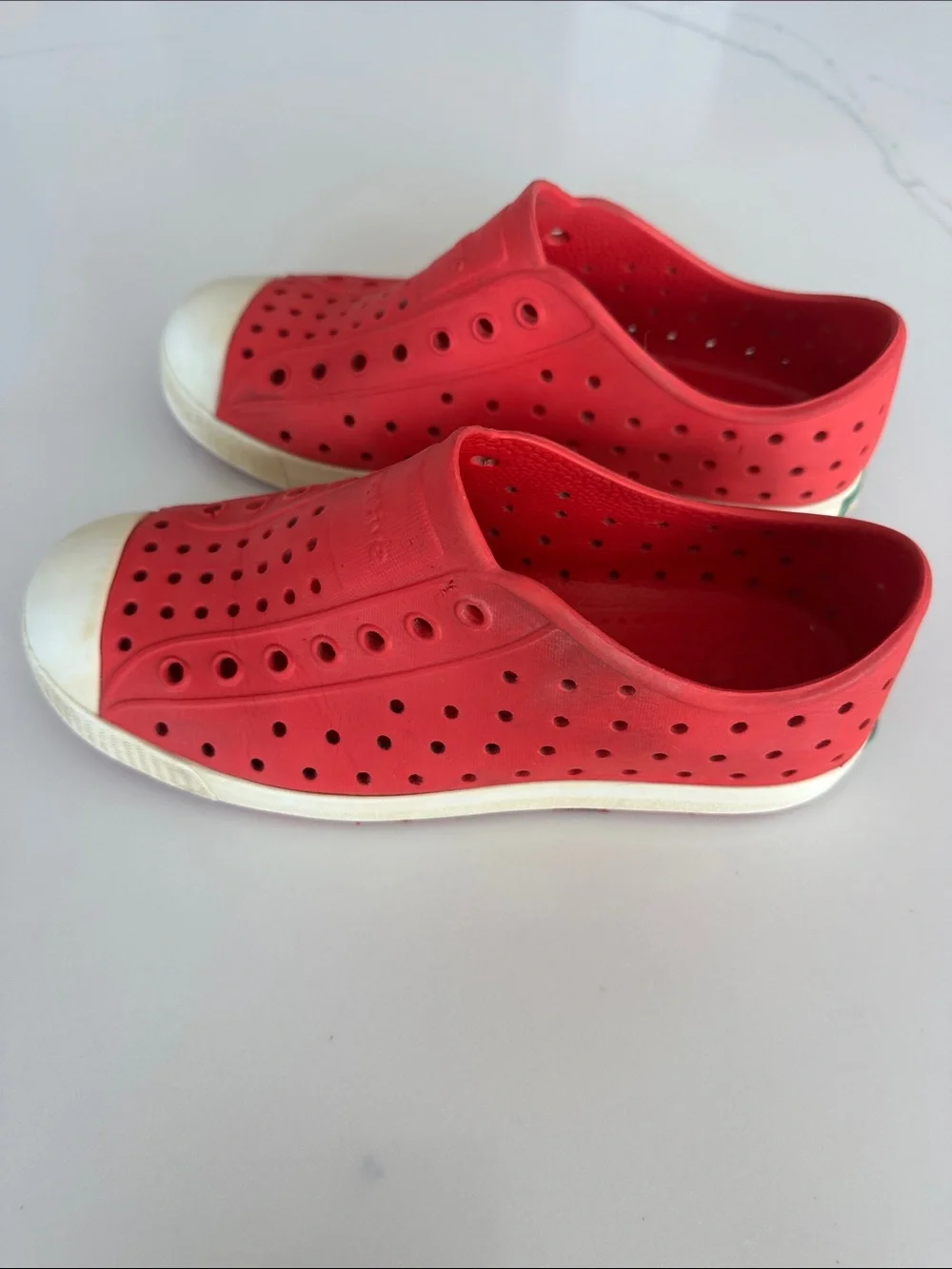 Native Red Slip-On Perforated Sneakers with White Soles